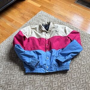 Colorblock Canvas  Jacket in Beige, Red & Light Blue